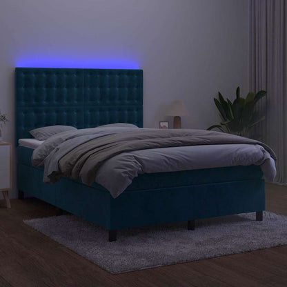 Letto a Molle con Materasso e LED Blu Scuro 140x200 cm