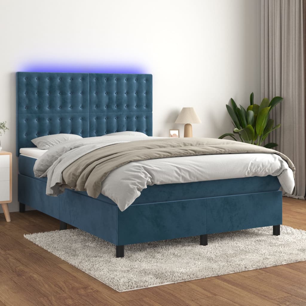 Letto a Molle con Materasso e LED Blu Scuro 140x200 cm - homemem39