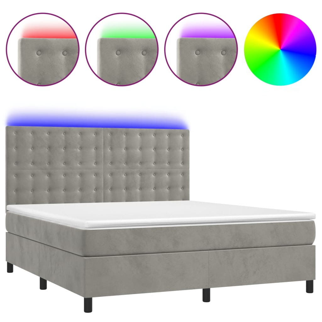 Letto a Molle Materasso e LED Grigio Chiaro 160x200 cm Velluto - homemem39