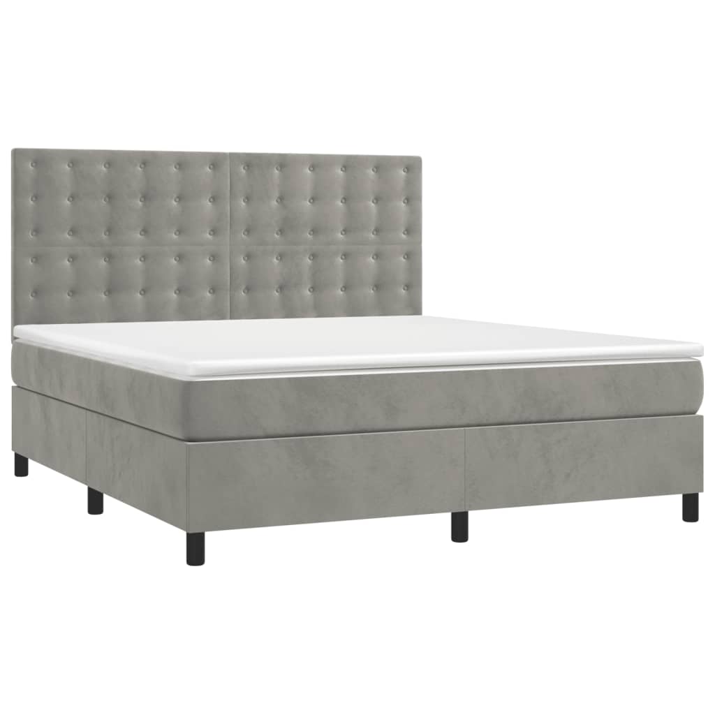 Letto a Molle Materasso e LED Grigio Chiaro 160x200 cm Velluto - homemem39