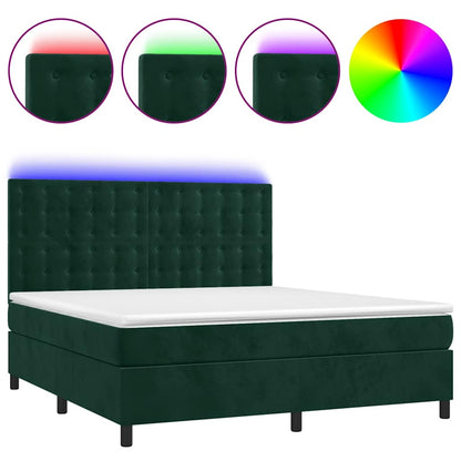 Letto a Molle con Materasso e LED Verde Scuro 160x200cm Velluto | homemem39