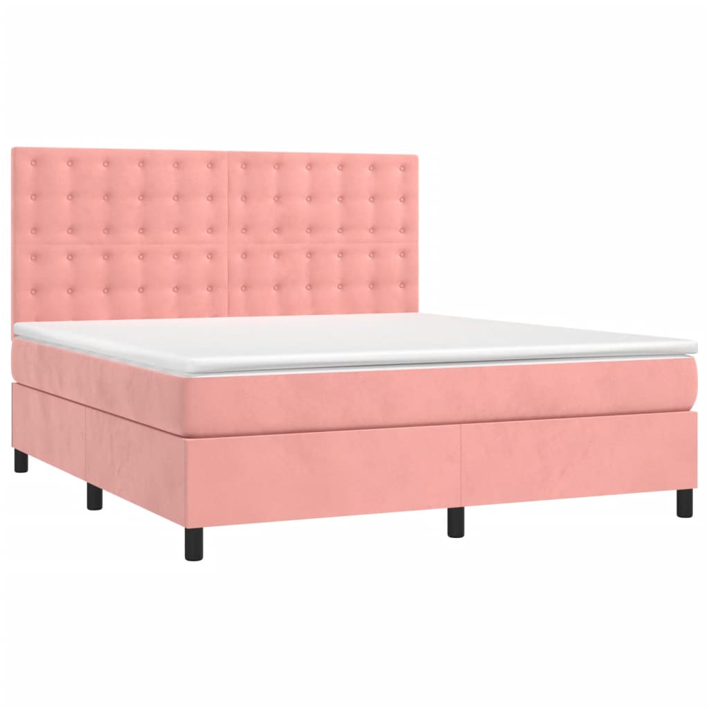 Letto a Molle con Materasso e LED Rosa 160x200 cm in Velluto - homemem39