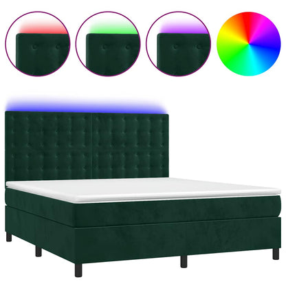 Letto a Molle con Materasso e LED Verde Scuro 180x200cm Velluto