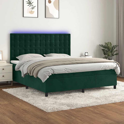 Letto a Molle con Materasso e LED Verde Scuro 180x200cm Velluto