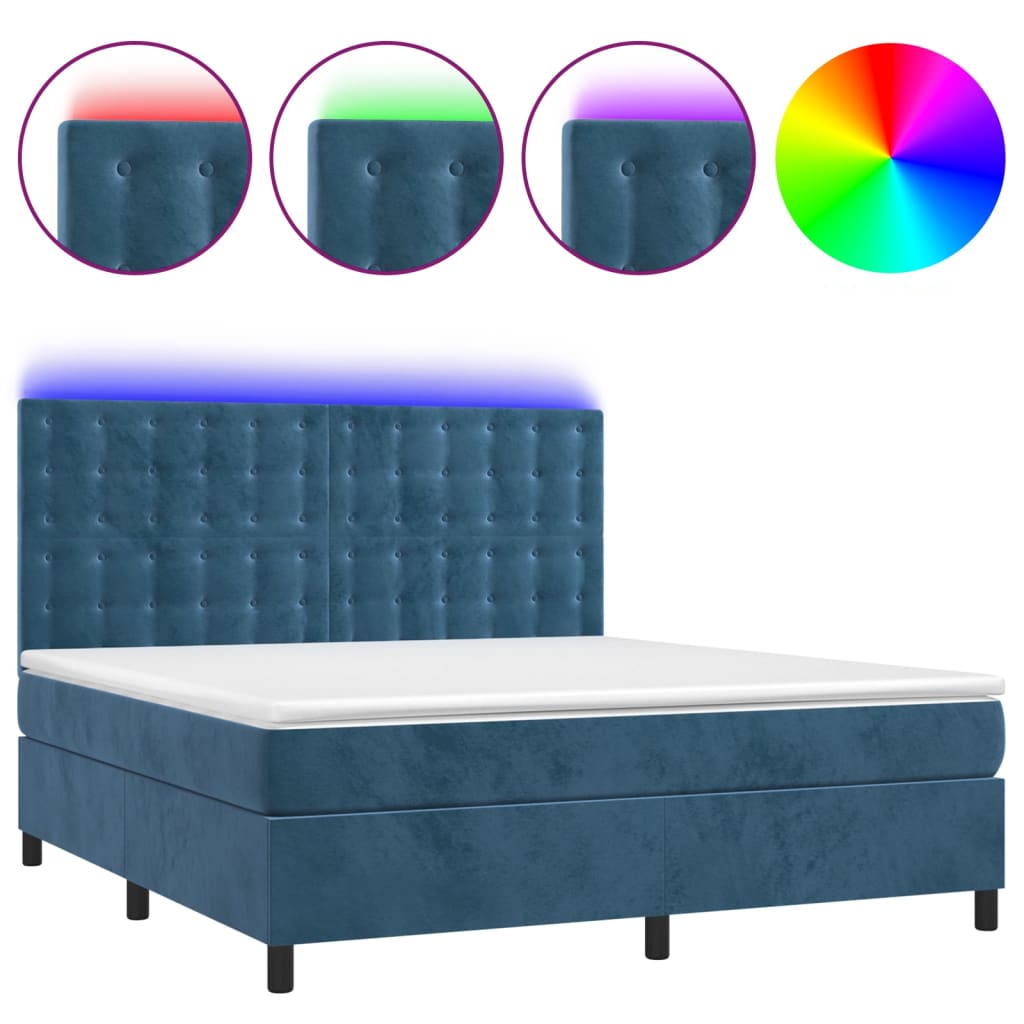 Letto a Molle con Materasso e LED Blu Scuro 180x200 cm - homemem39