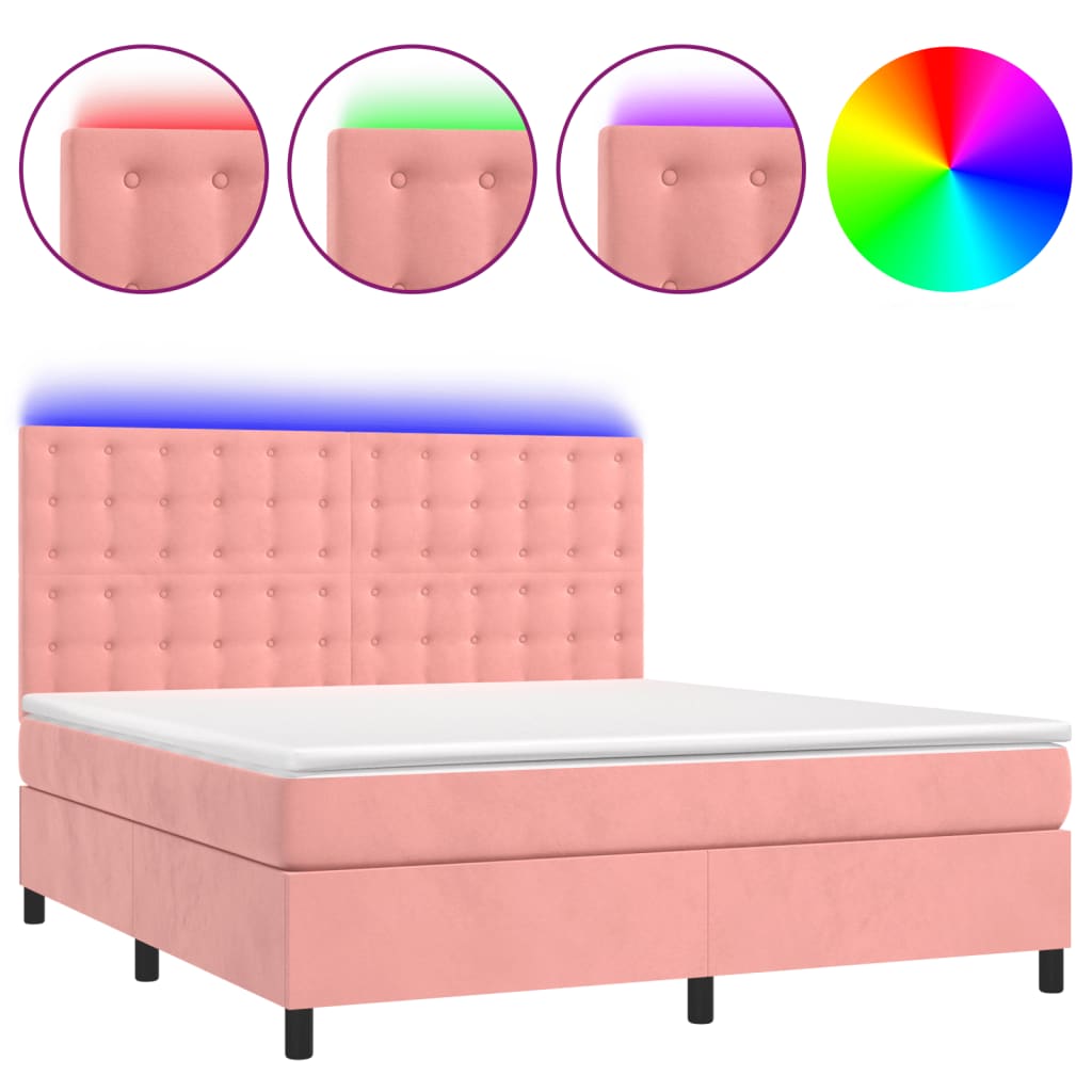 Letto a Molle con Materasso e LED Rosa 180x200 cm in Velluto | homemem39