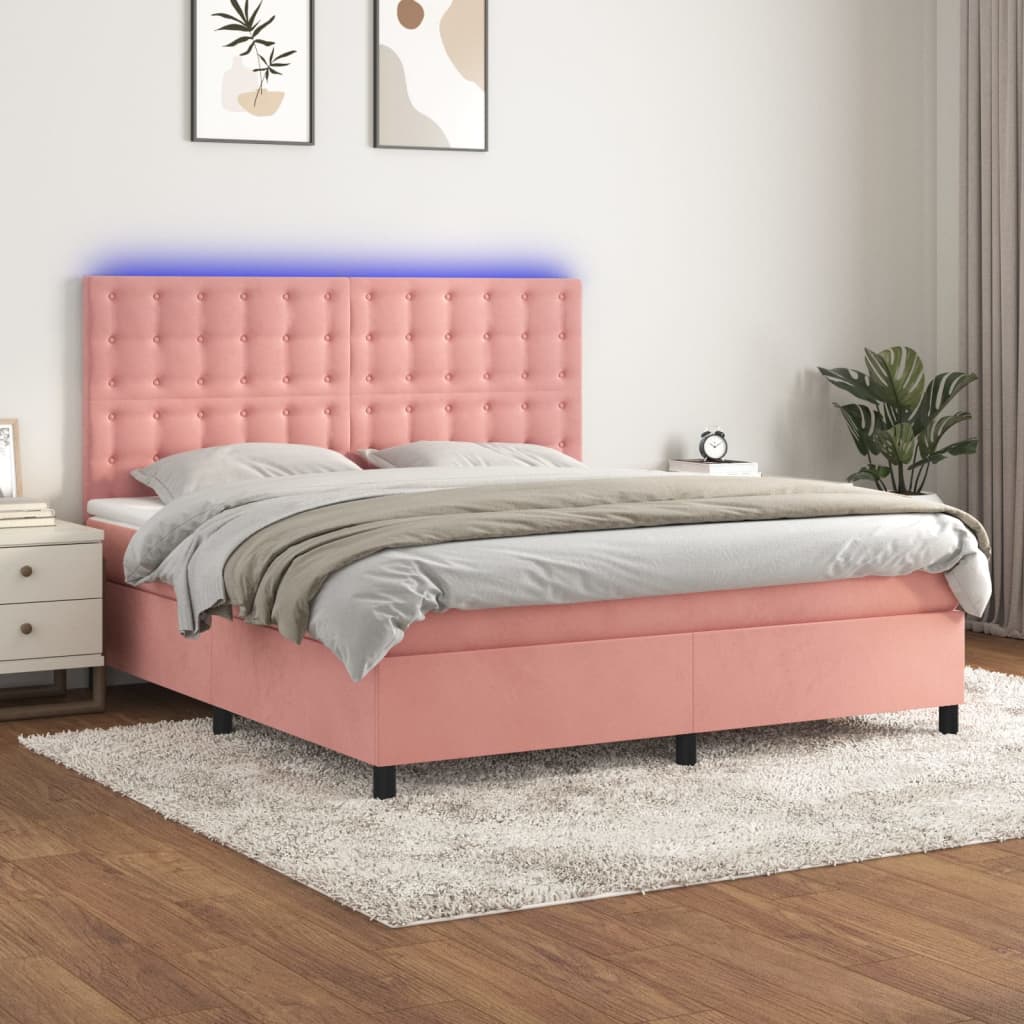Letto a Molle con Materasso e LED Rosa 180x200 cm in Velluto | homemem39
