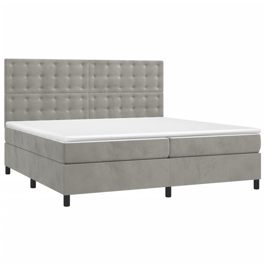 Letto a Molle Materasso e LED Grigio Chiaro 200x200 cm Velluto - homemem39