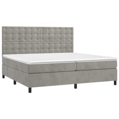 Letto a Molle Materasso e LED Grigio Chiaro 200x200 cm Velluto - homemem39
