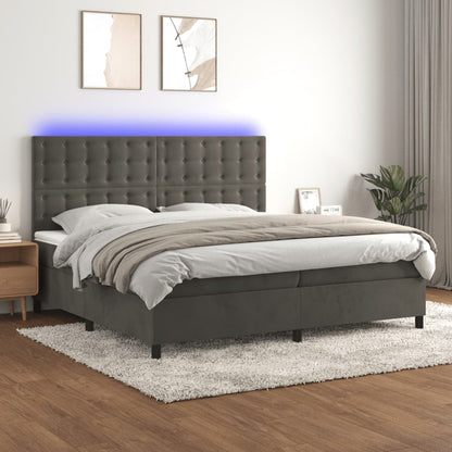 Letto a Molle con Materasso e LED Grigio Scuro 200x200 cm - homemem39