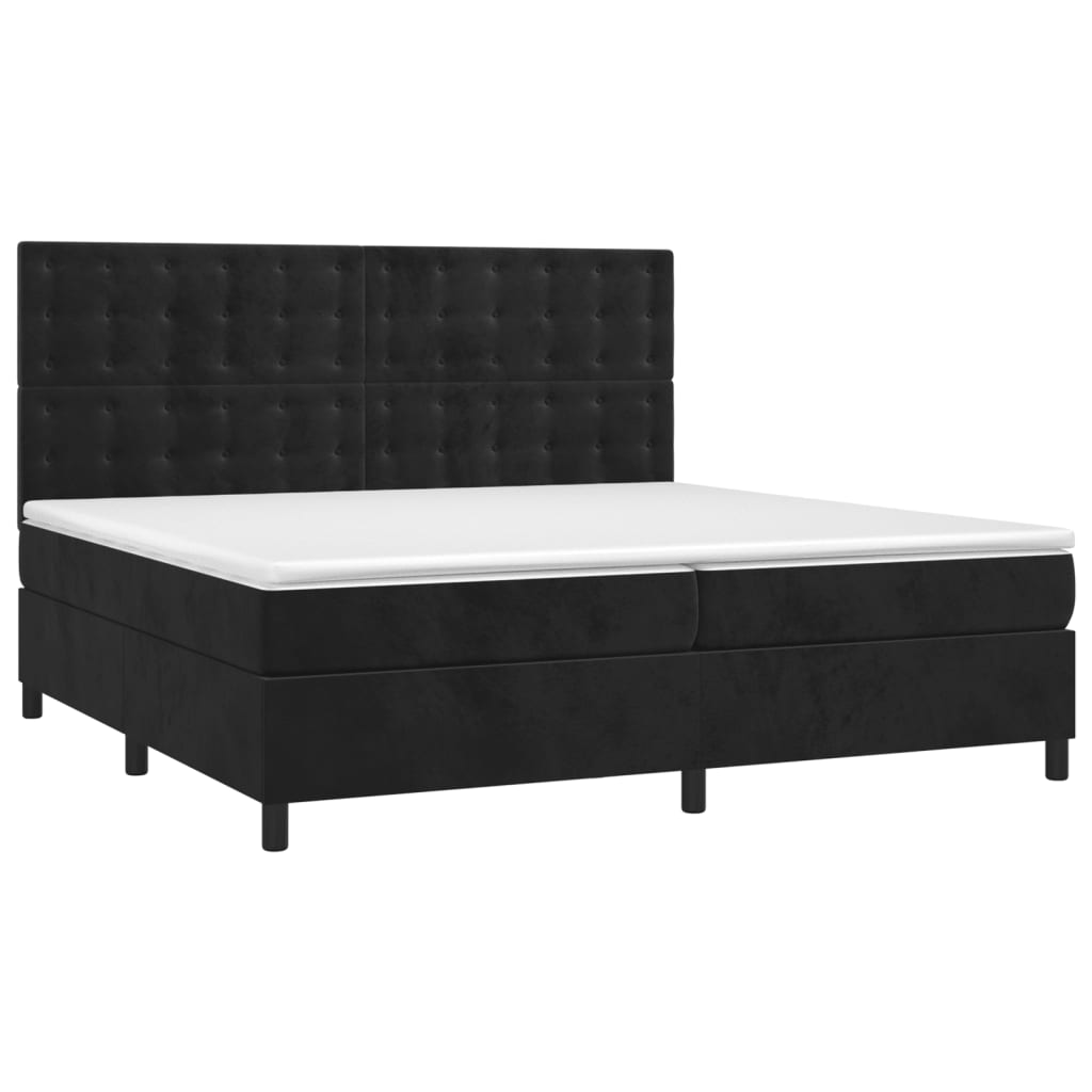 Letto a Molle con Materasso e LED Nero 200x200 cm in Velluto | homemem39