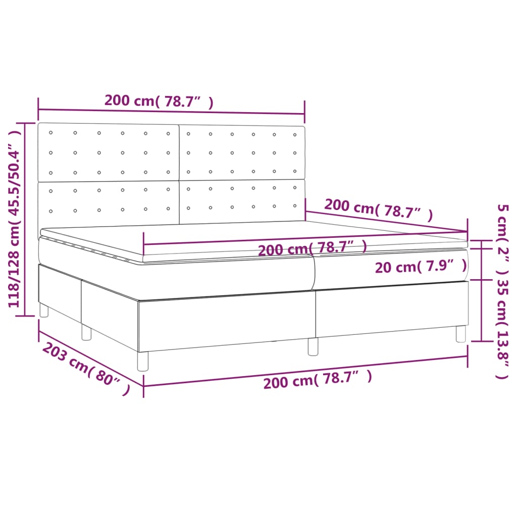 Letto a Molle con Materasso e LED Nero 200x200 cm in Velluto | homemem39