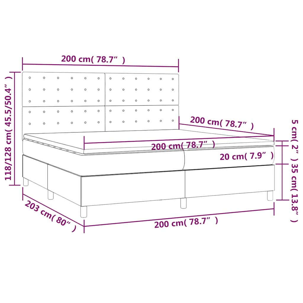 Letto a Molle con Materasso e LED Blu Scuro 200x200 cm | homemem39