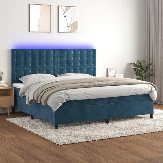 Letto a Molle con Materasso e LED Blu Scuro 200x200 cm - homemem39