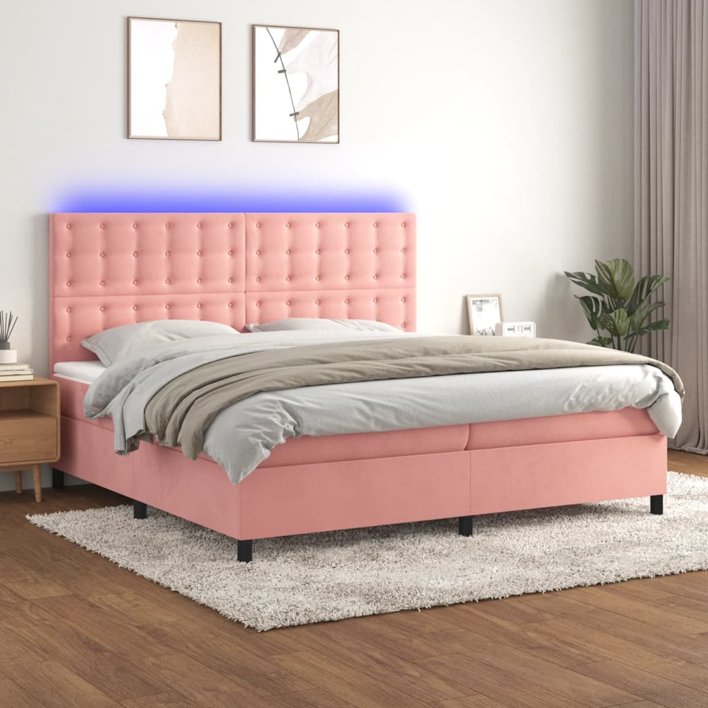 Letto a Molle con Materasso e LED Rosa 200x200 cm in Velluto - homemem39