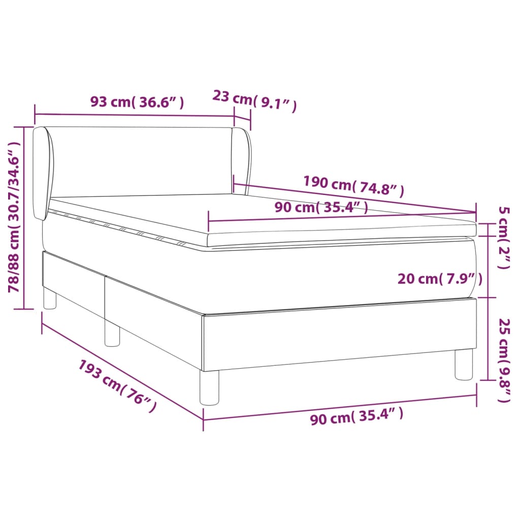Giroletto a Molle con Materasso Crema 90x190 cm in Tessuto | homemem39