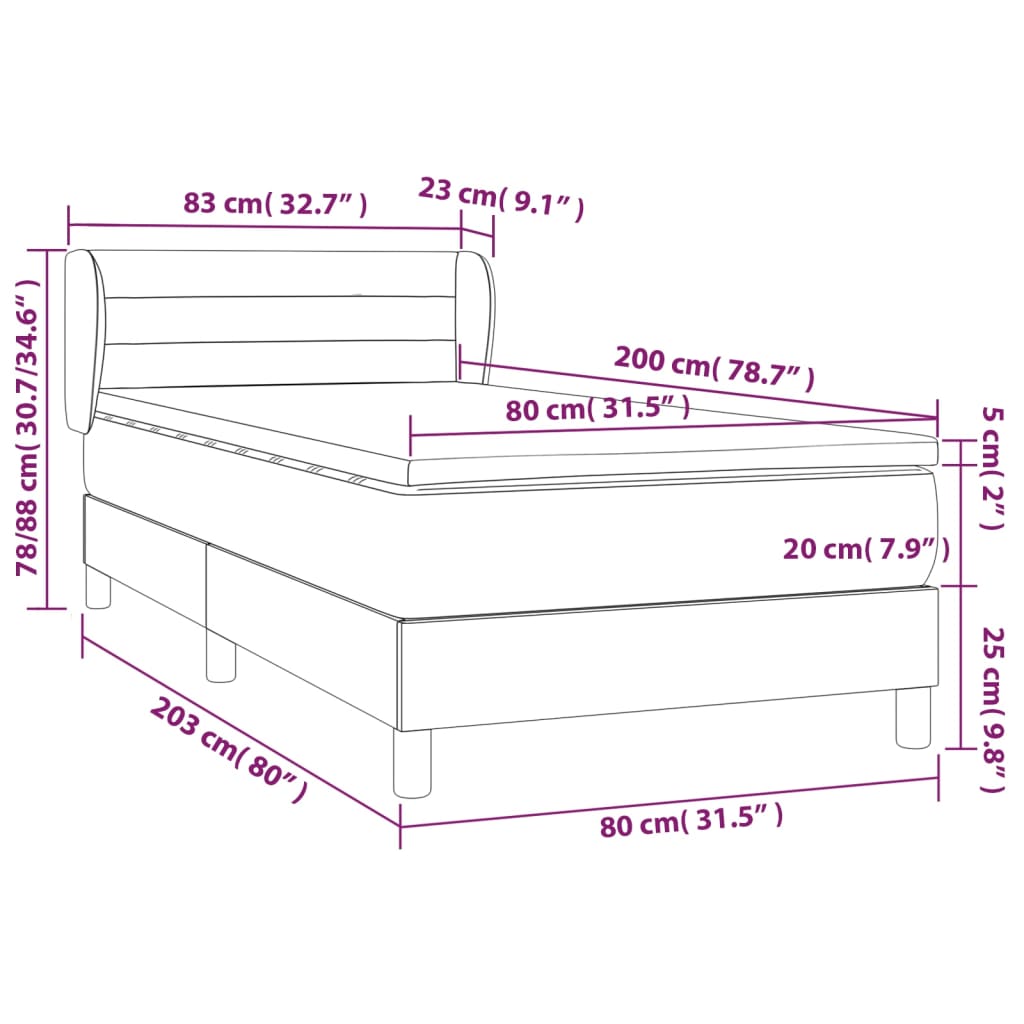 Giroletto a Molle con Materasso Nero 80x200 cm inTessuto | homemem39