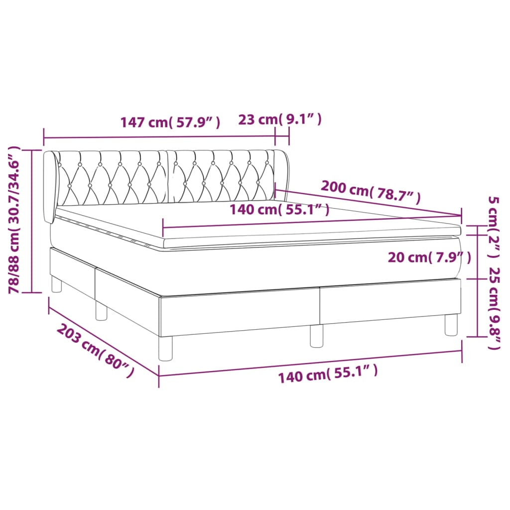 Giroletto a Molle con Materasso Nero 140x200 cm in Tessuto | homemem39