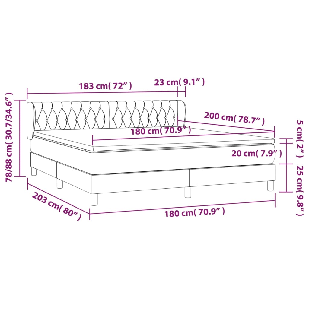 Giroletto a Molle con Materasso Marrone Scuro 180x200cm Tessuto | homemem39
