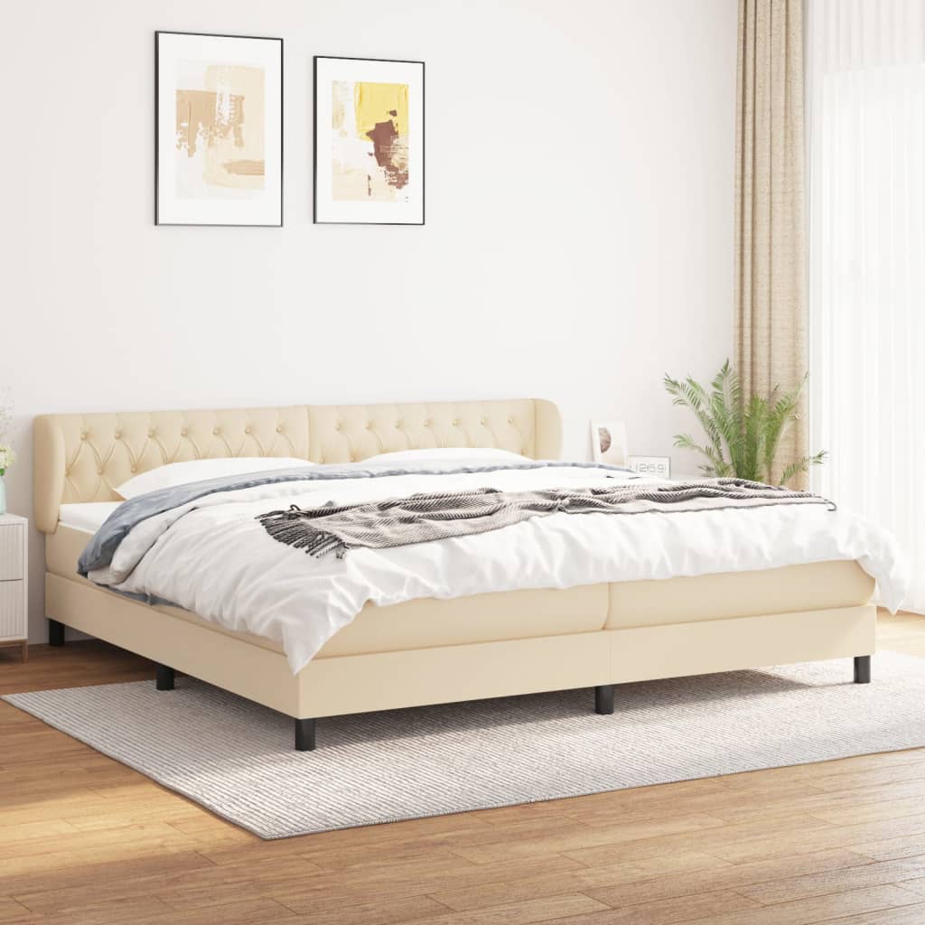 Giroletto a Molle con Materasso Crema 200x200 cm in Tessuto | homemem39