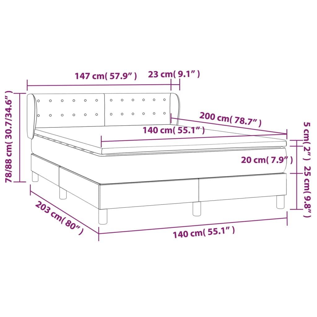 Giroletto a Molle con Materasso Tortora 140x200 cm in Tessuto | homemem39