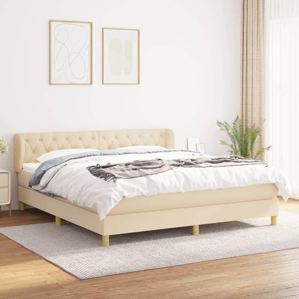Giroletto a Molle con Materasso Crema 160x200 cm in Tessuto | homemem39