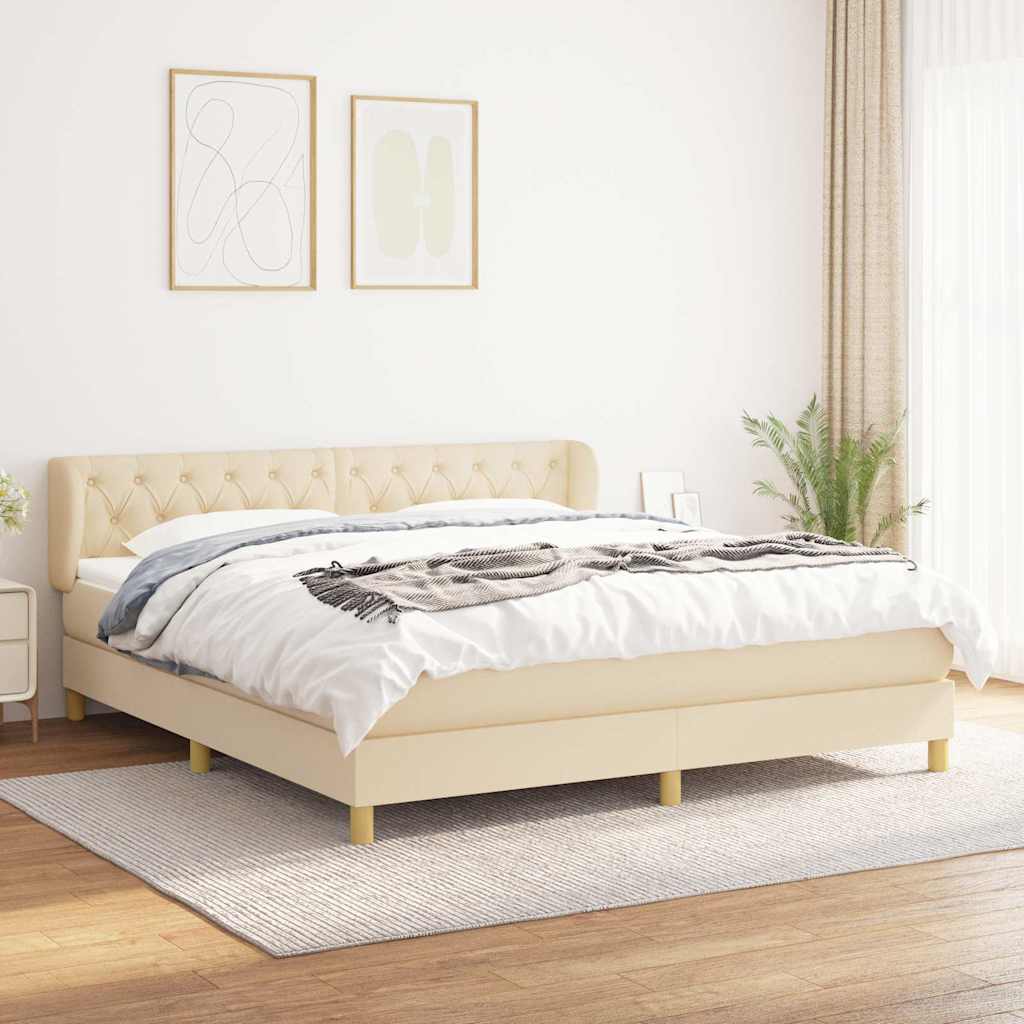 Giroletto a Molle con Materasso Crema 160x200 cm in Tessuto