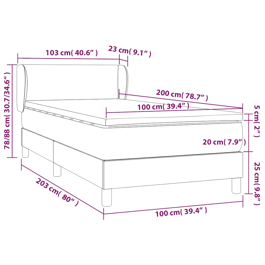 Giroletto a Molle con Materasso Blu Scuro 100x200 cm in Velluto | homemem39