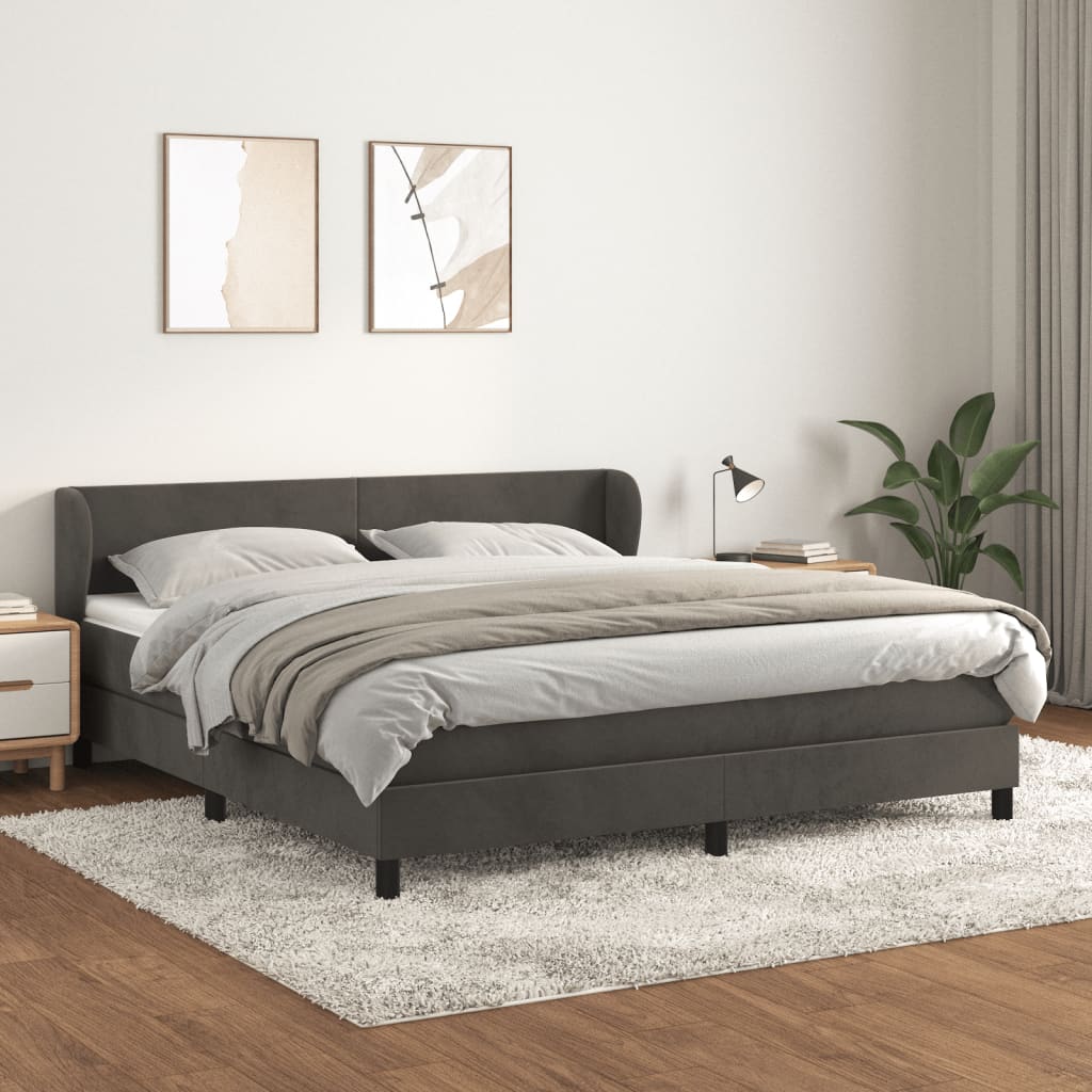 Giroletto a Molle con Materasso Grigio Scuro 160x200 cm Velluto | homemem39