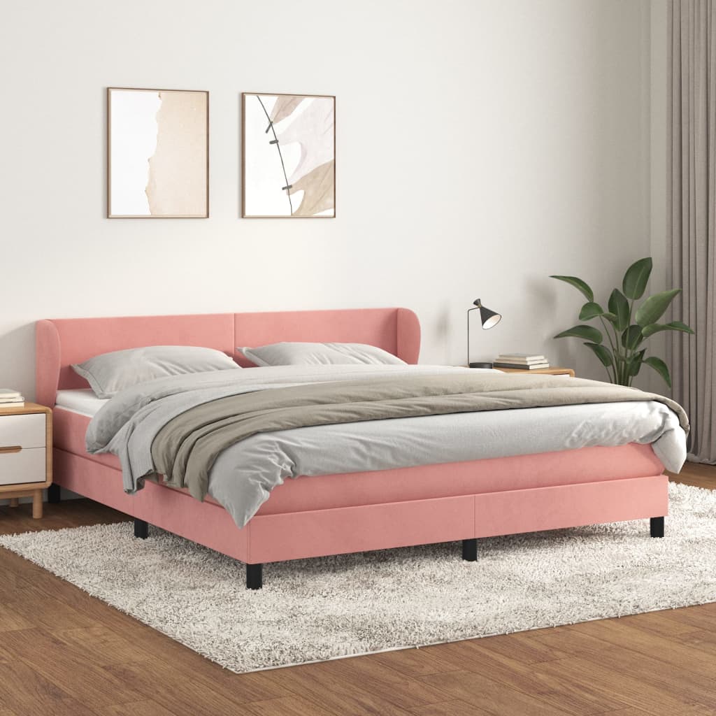 Giroletto a Molle con Materasso Rosa 160x200 cm in Velluto | homemem39