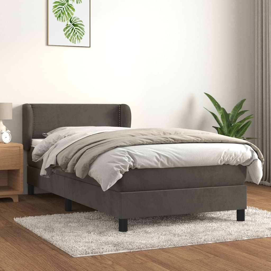 Giroletto a Molle con Materasso Grigio Scuro 100x200 cm Velluto | homemem39