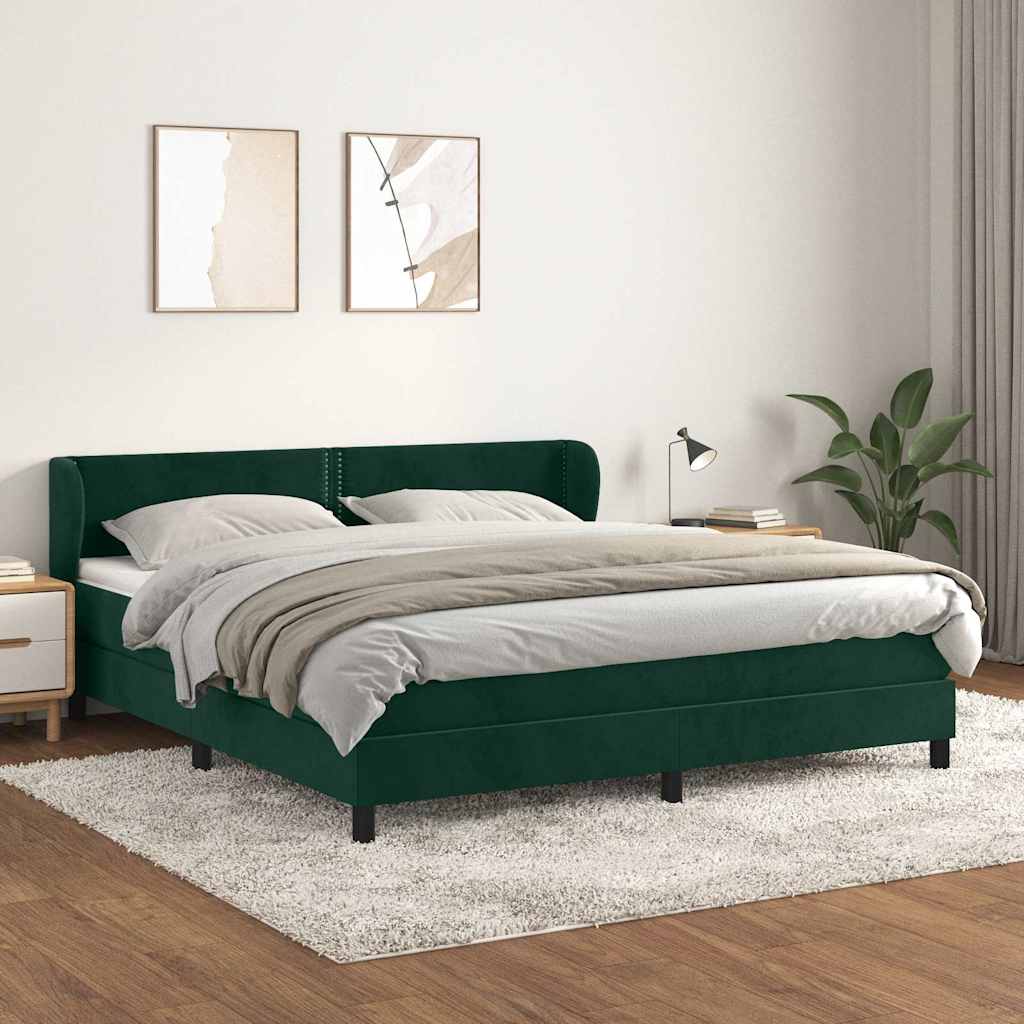 Giroletto a Molle con Materasso Verde Scuro 180x200 cm Velluto