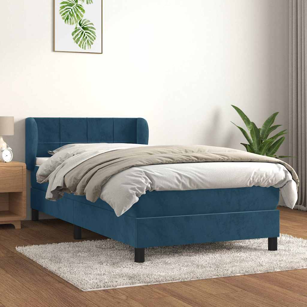 Giroletto a Molle con Materasso Blu Scuro 90x190 cm in Velluto