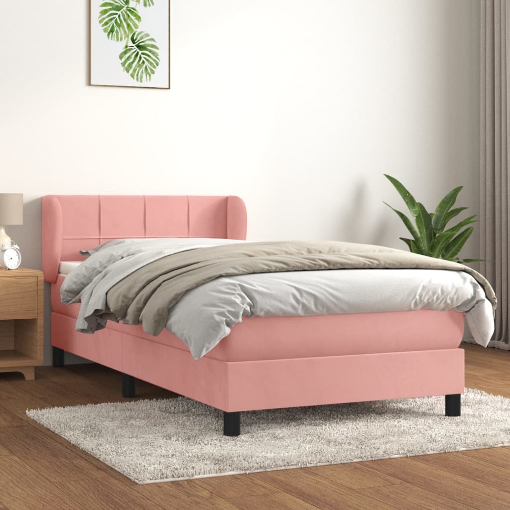 Giroletto a Molle con Materasso Rosa 90x190 cm in Velluto | homemem39