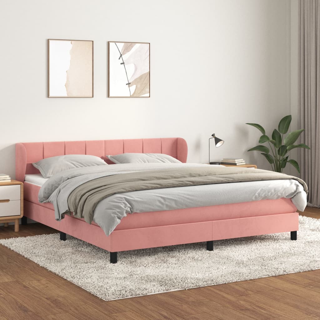 Giroletto a Molle con Materasso Rosa 180x200 cm in Velluto | homemem39