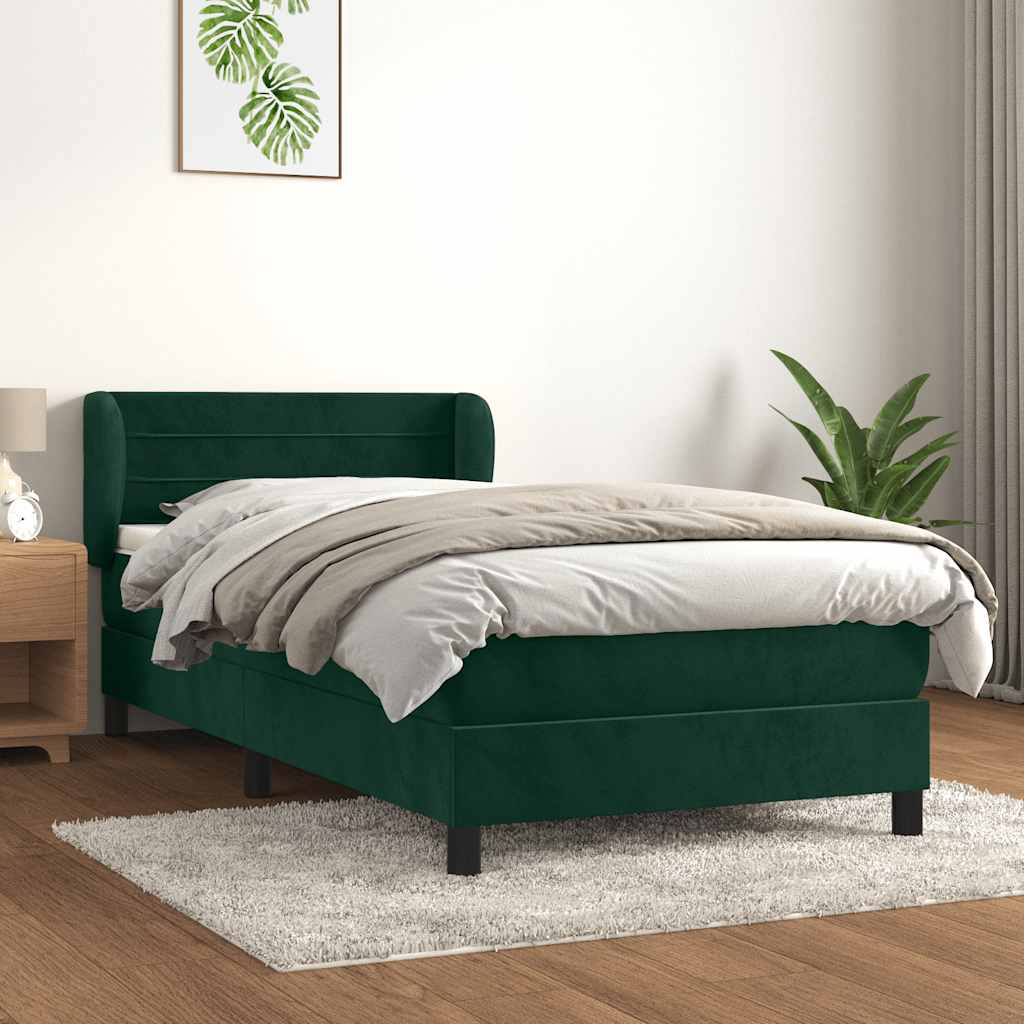 Giroletto a Molle con Materasso Verde Scuro 90x200 cm Velluto | homemem39