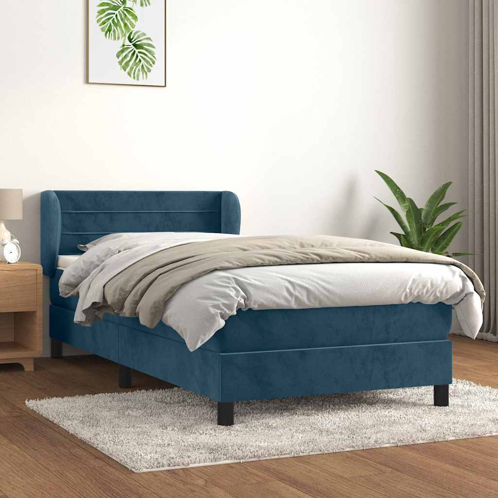Giroletto a Molle con Materasso Blu Scuro 90x200 cm in Velluto | homemem39