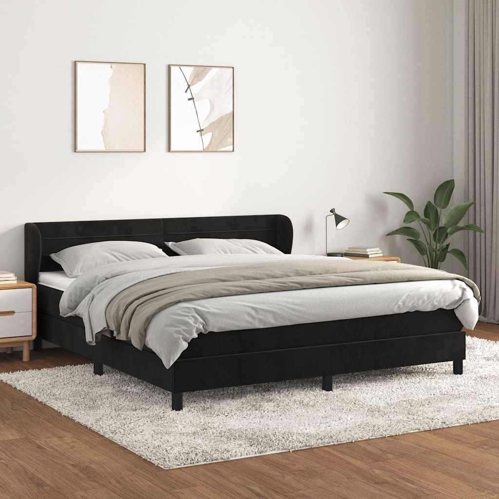 Giroletto a Molle con Materasso Nero 180x200 cm in Velluto | homemem39