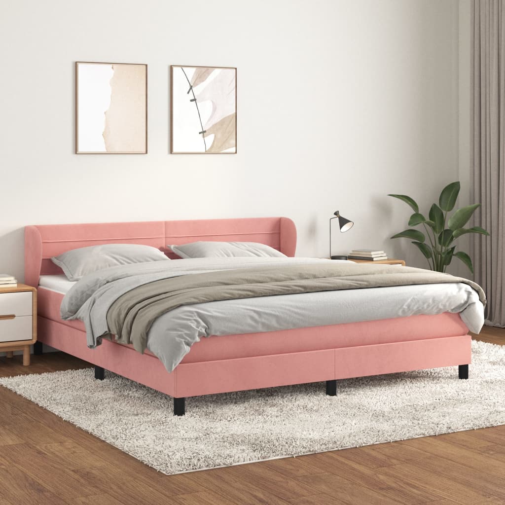 Giroletto a Molle con Materasso Rosa 180x200 cm in Velluto | homemem39