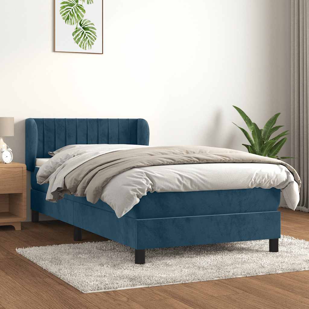 Giroletto a Molle con Materasso Blu Scuro 80x200 cm in Velluto | homemem39