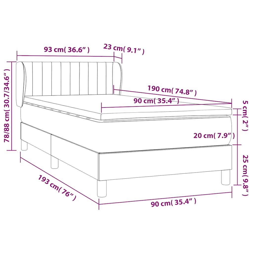 Giroletto a Molle con Materasso Blu Scuro 90x190 cm in Velluto | homemem39
