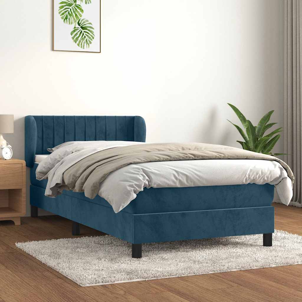 Giroletto a Molle con Materasso Blu Scuro 90x190 cm in Velluto | homemem39