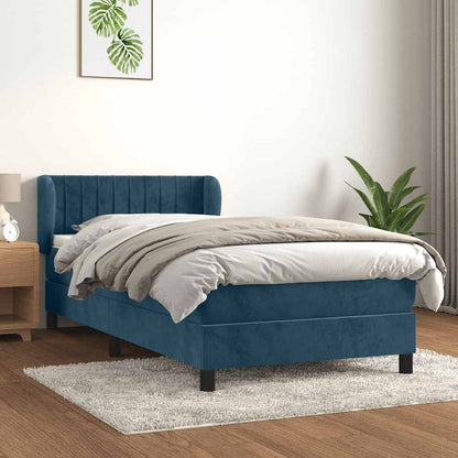 Giroletto a Molle con Materasso Blu Scuro 90x200 cm in Velluto | homemem39