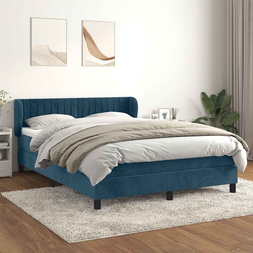 Giroletto a Molle con Materasso Blu Scuro 140x200 cm in Velluto | homemem39