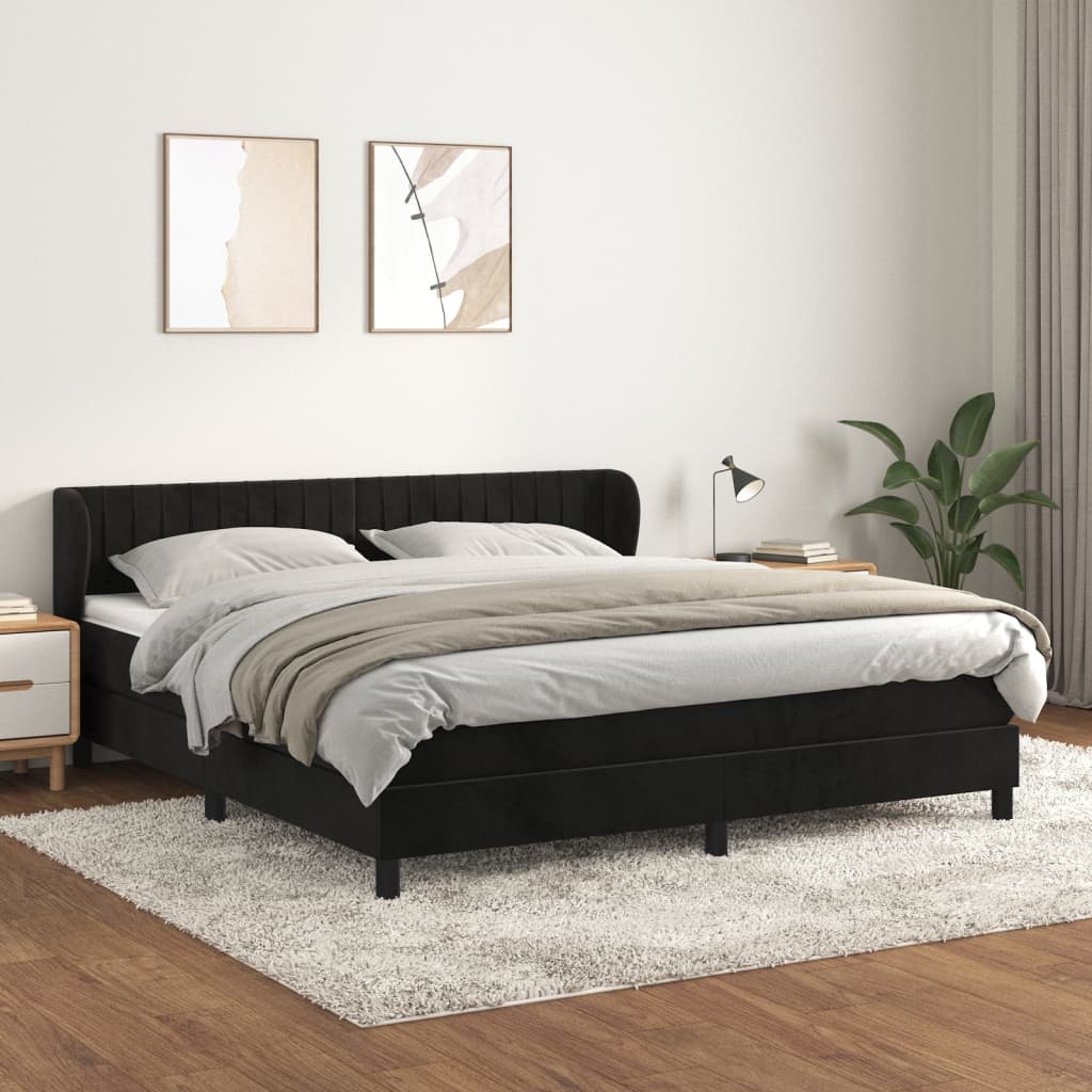 Giroletto a Molle con Materasso Nero 180x200 cm in Velluto | homemem39