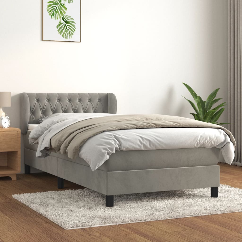 Giroletto a Molle con Materasso Grigio Chiaro 90x190 cm Velluto | homemem39