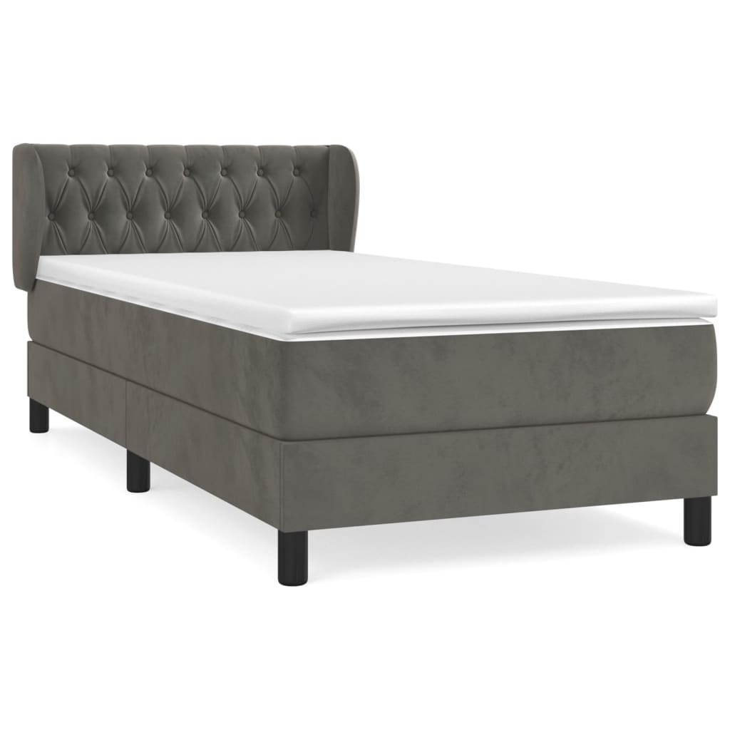 Giroletto a Molle con Materasso Grigio Scuro 90x200 cm Velluto | homemem39