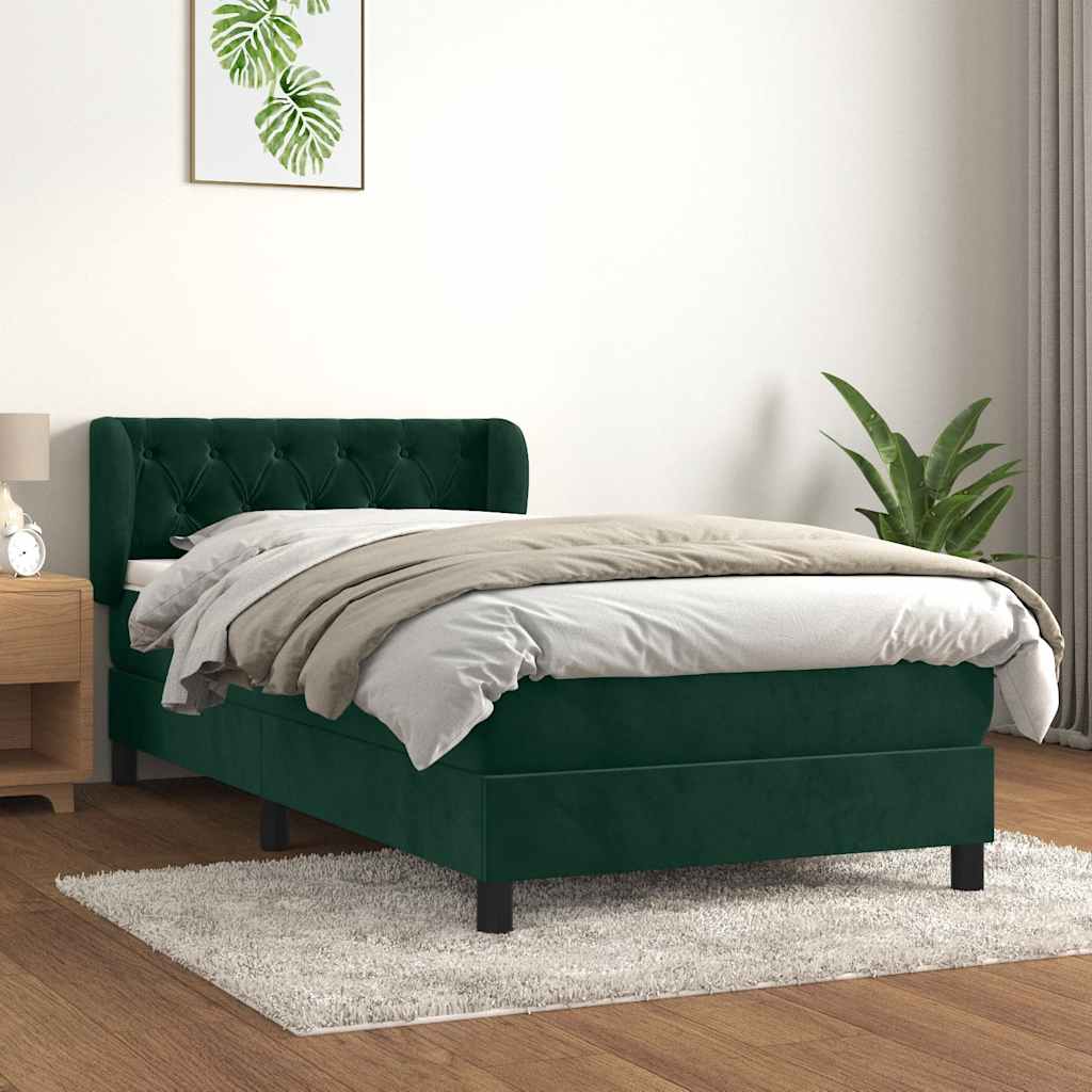 Giroletto a Molle con Materasso Verde Scuro 90x200 cm Velluto | homemem39