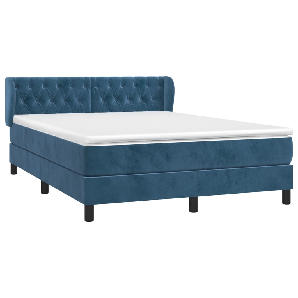 Giroletto a Molle con Materasso Blu Scuro 140x200 cm in Velluto | homemem39