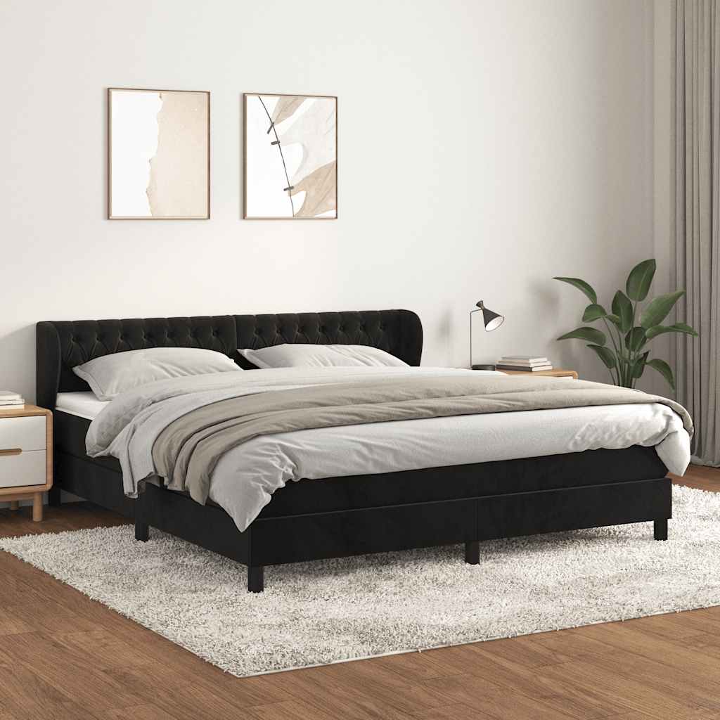 Giroletto a Molle con Materasso Nero 180x200 cm in Velluto | homemem39